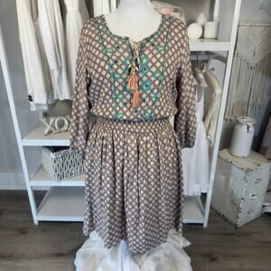 Mystree Women's Size L Knee Length elastic waist dress-bohemian, casual #3270